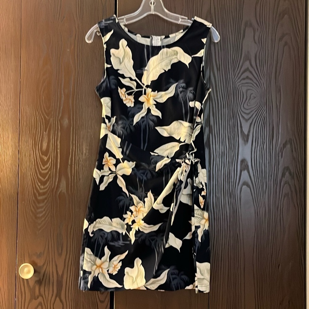 Pacific Legend Hawaii sleeveless navy blue wraparound dress with florals. Size L